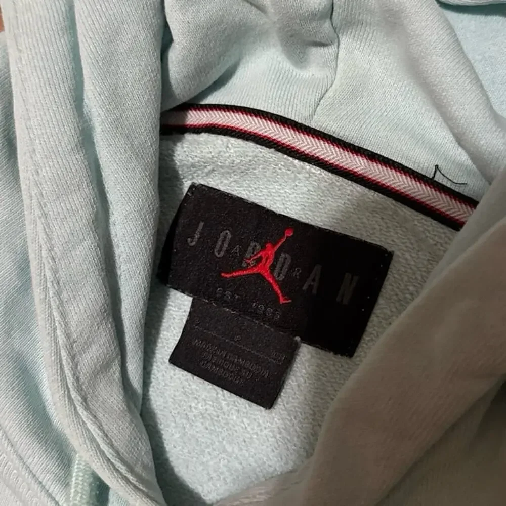 Air Jordan Flight Fleece Washed Blue Hoodie Sweatshirt FV7249-368 Size Small